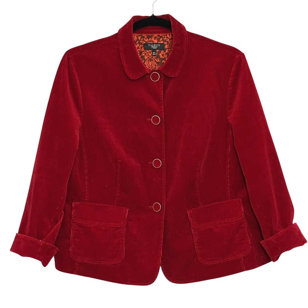 Talbots Womens Jacket Plus 20W Red Corduroy Dark Academia Office Holiday Twee